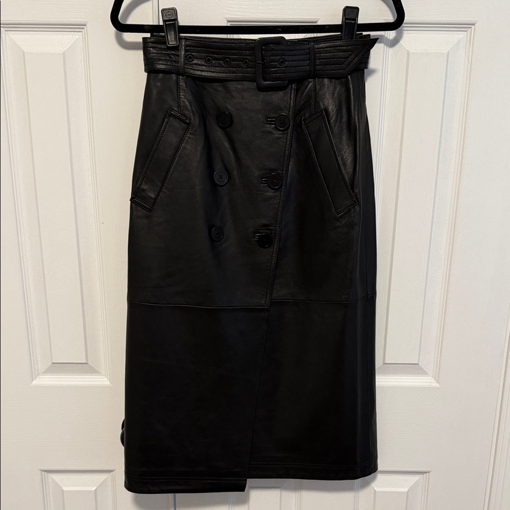 RUDSAK Colette Double-Breasted Black Leather Pencil Skirt - Picture 3 of 7